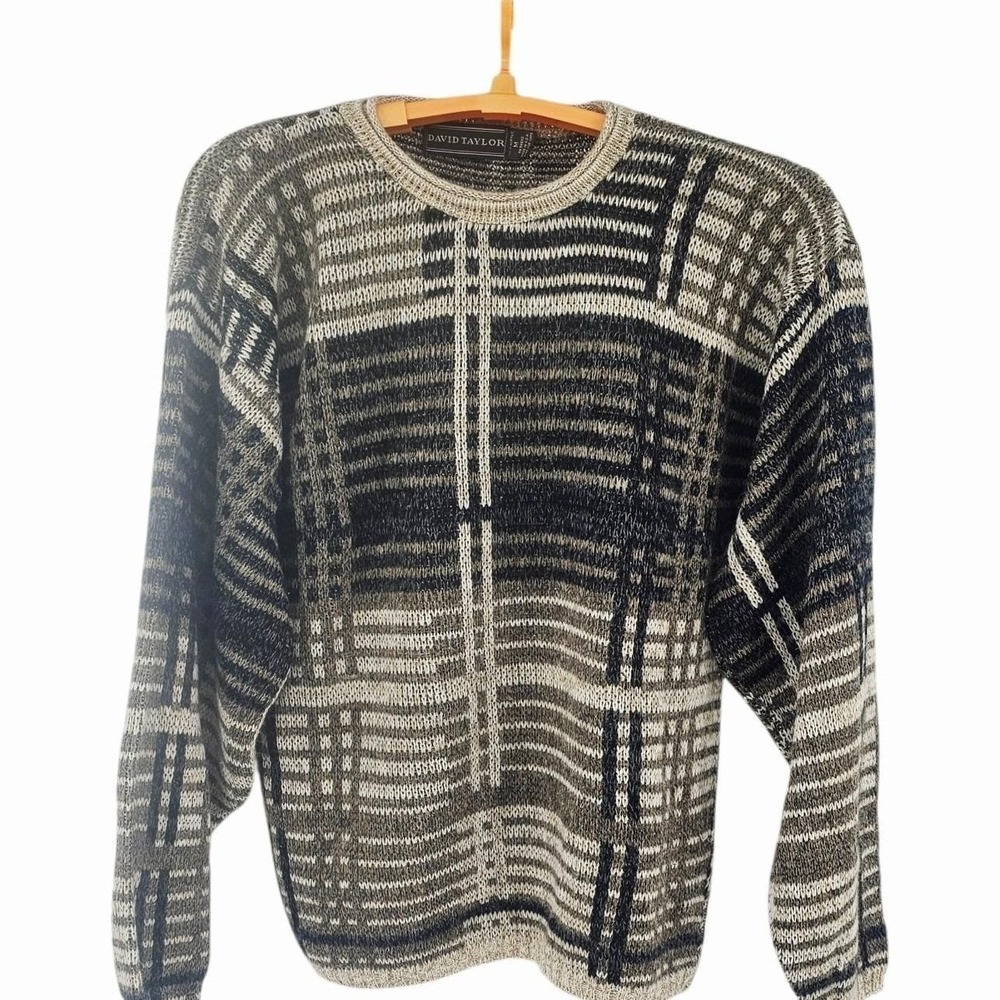 Vintage David Taylor Abstract Sweater  Medium Striped Knit Crewneck‎ Pullover
